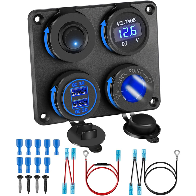 WillWin dvostruka QC3.0 12V USB utičnica, automobilski voltmetar, utičnica za upaljač i prekidač, SKU19-3M