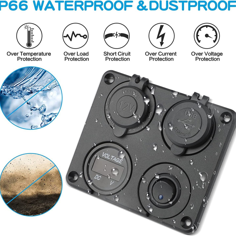 WillWin dvostruka QC3.0 12V USB utičnica, automobilski voltmetar, utičnica za upaljač i prekidač, SKU19-3M