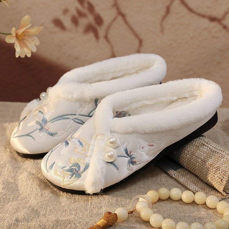 Domaće papuče s Hanfu motivima, pamučni gornji dio, vunena podstava, TPR potplat, protuklizno