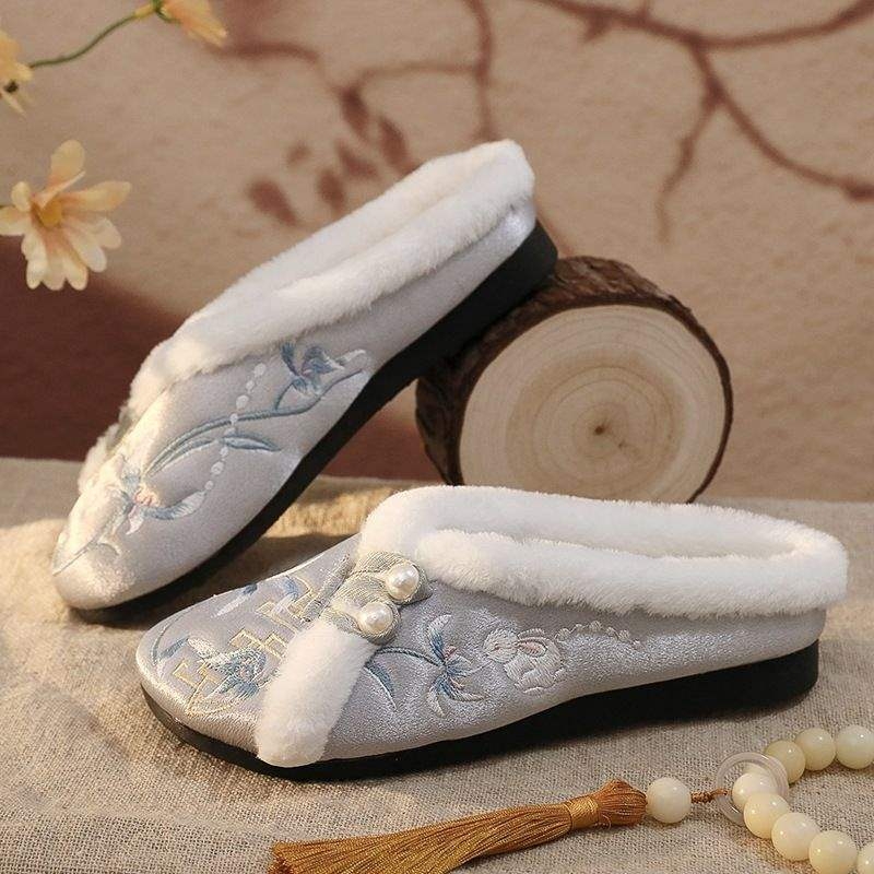 Domaće papuče s Hanfu motivima, pamučni gornji dio, vunena podstava, TPR potplat, protuklizno