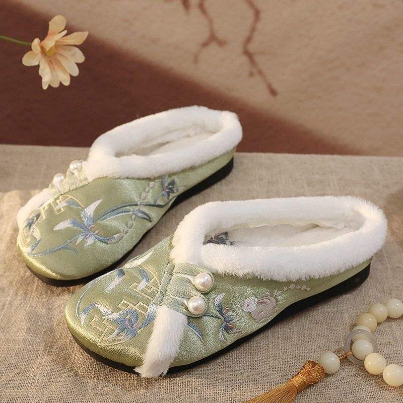 Domaće papuče s Hanfu motivima, pamučni gornji dio, vunena podstava, TPR potplat, protuklizno