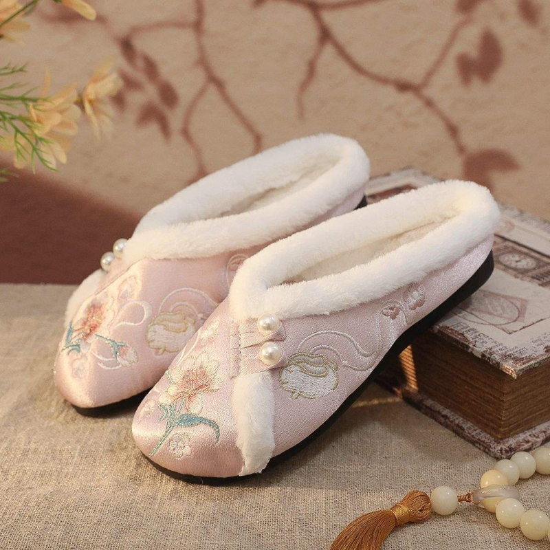 Domaće papuče s Hanfu motivima, pamučni gornji dio, vunena podstava, TPR potplat, protuklizno