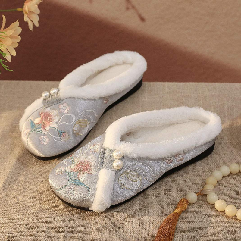 Domaće papuče s Hanfu motivima, pamučni gornji dio, vunena podstava, TPR potplat, protuklizno