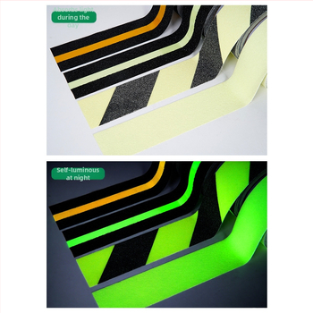 Lépcsőfigyelmeztető szalag, világító matt felülettel, csúszásmentes, önvilágító és fényvisszaverő, akril ragasztó, -10°C-tól 60°C-ig terjedő hőmérséklet-tartomány