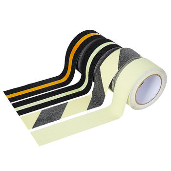 Lépcsőfigyelmeztető szalag, világító matt felülettel, csúszásmentes, önvilágító és fényvisszaverő, akril ragasztó, -10°C-tól 60°C-ig terjedő hőmérséklet-tartomány