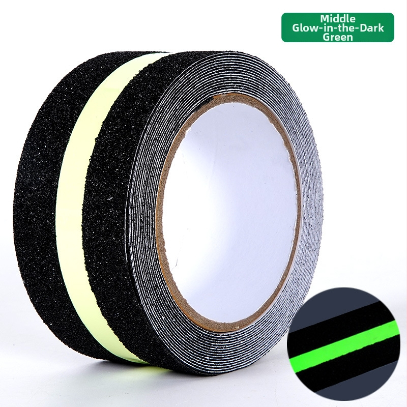 Lépcsőfigyelmeztető szalag, világító matt felülettel, csúszásmentes, önvilágító és fényvisszaverő, akril ragasztó, -10°C-tól 60°C-ig terjedő hőmérséklet-tartomány