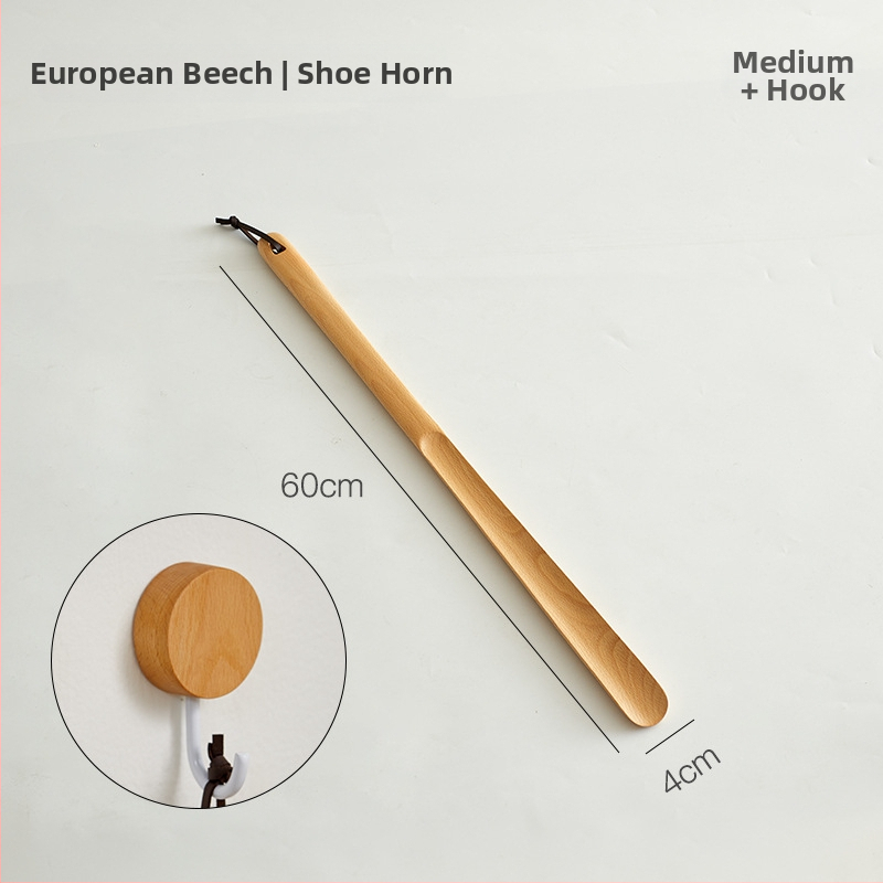 Shoehorn din lemn masiv cu mâner ultra-long pentru uz casnic