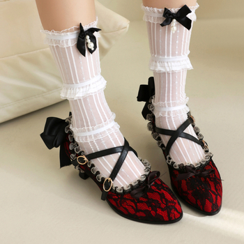 Pantofi Lolita cu închidere cu cataramă, PU partea superioară, vârf rotund, toc înalt 6-8 cm
