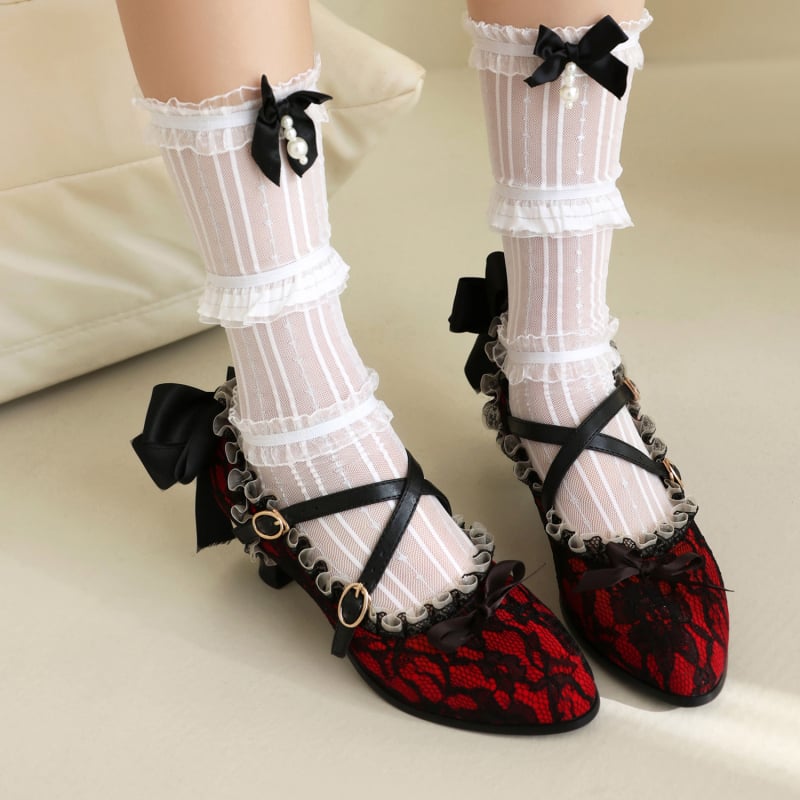 Pantofi Lolita cu închidere cu cataramă, PU partea superioară, vârf rotund, toc înalt 6-8 cm