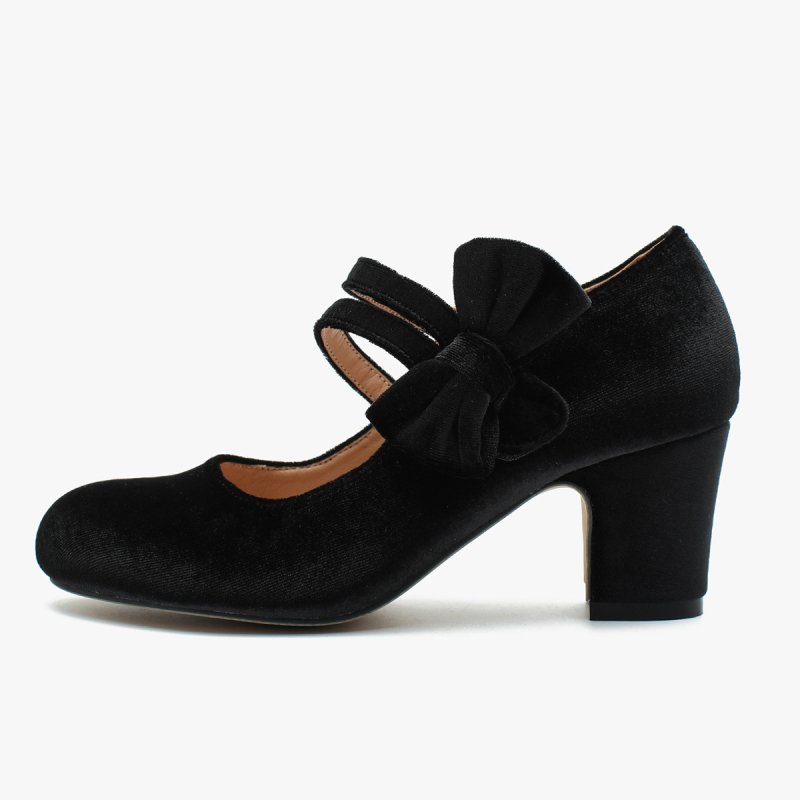 Mary Jane cipele s okruglom prstom, debeli potpeticama 6–8 cm, zatvaranje na Velcro, PU gornji dio, PVC potplat (pogodno za formalne odjevne kombinacije)