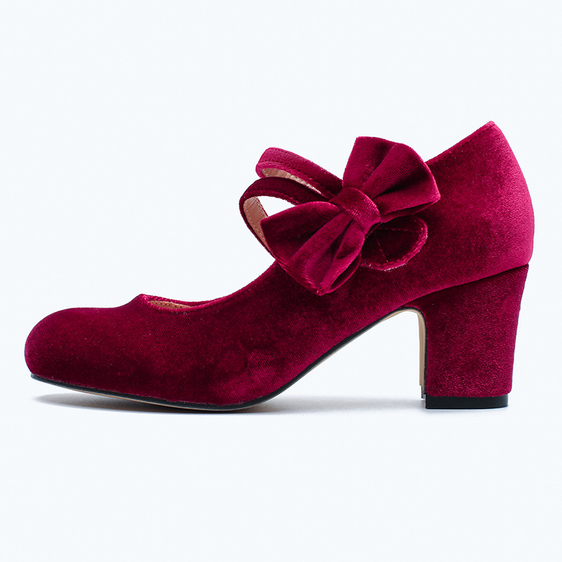 Mary Jane cipele s okruglom prstom, debeli potpeticama 6–8 cm, zatvaranje na Velcro, PU gornji dio, PVC potplat (pogodno za formalne odjevne kombinacije)