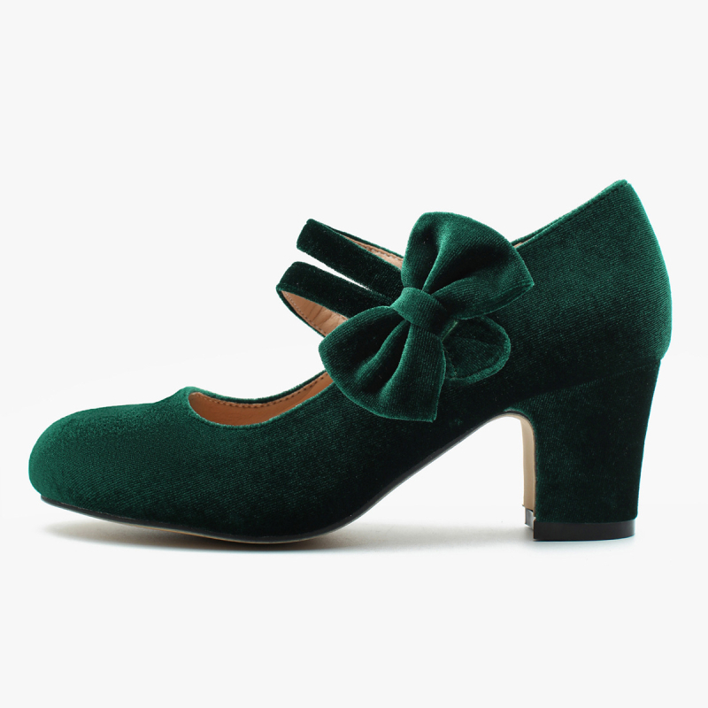 Mary Jane cipele s okruglom prstom, debeli potpeticama 6–8 cm, zatvaranje na Velcro, PU gornji dio, PVC potplat (pogodno za formalne odjevne kombinacije)