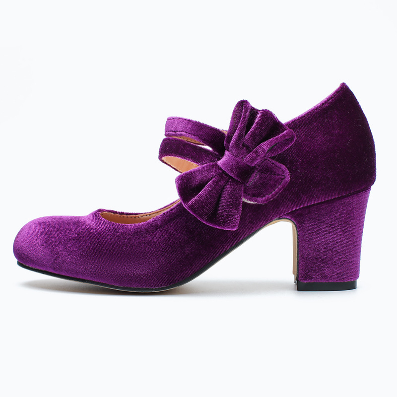 Mary Jane cipele s okruglom prstom, debeli potpeticama 6–8 cm, zatvaranje na Velcro, PU gornji dio, PVC potplat (pogodno za formalne odjevne kombinacije)