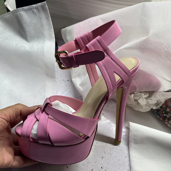 Sandale din PU cu bretele, vârf ascuțit, toc subțire, înălțime toc peste 8 cm