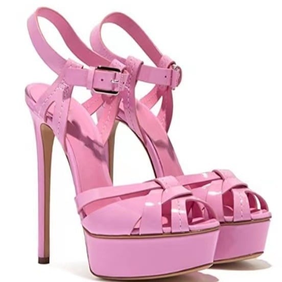 Sandale din PU cu bretele, vârf ascuțit, toc subțire, înălțime toc peste 8 cm