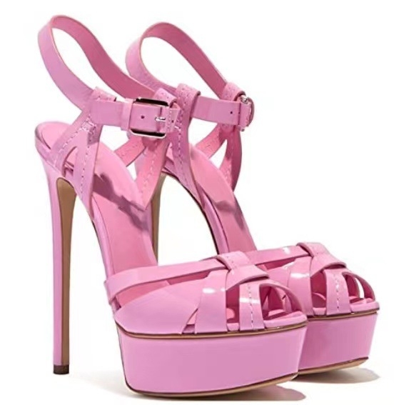 Sandale din PU cu bretele, vârf ascuțit, toc subțire, înălțime toc peste 8 cm