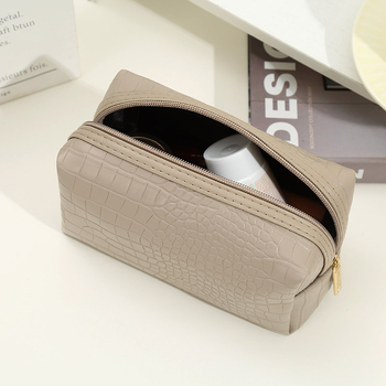 Geantă de cosmetică cu model de crocodil, formă octagonală, material PU impermeabil, capacitate mare, pentru femei (PU; impermeabil; crocodil; octagonal; capacitate mare)