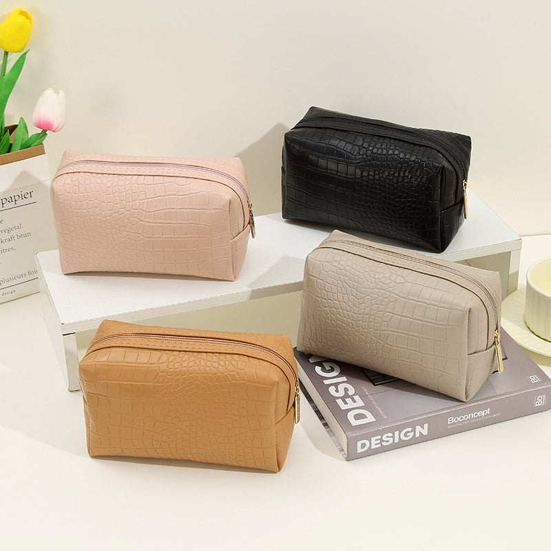 Geantă de cosmetică cu model de crocodil, formă octagonală, material PU impermeabil, capacitate mare, pentru femei (PU; impermeabil; crocodil; octagonal; capacitate mare)