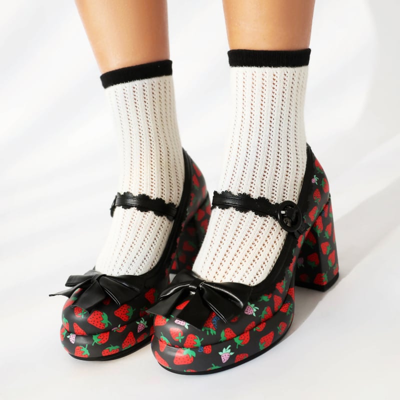 Pantofi Lolita cu toc înalt, model Cartoon, partea superioară PU, închidere cu cataramă, talpă din cauciuc, înălțimea tocului 6-8 cm