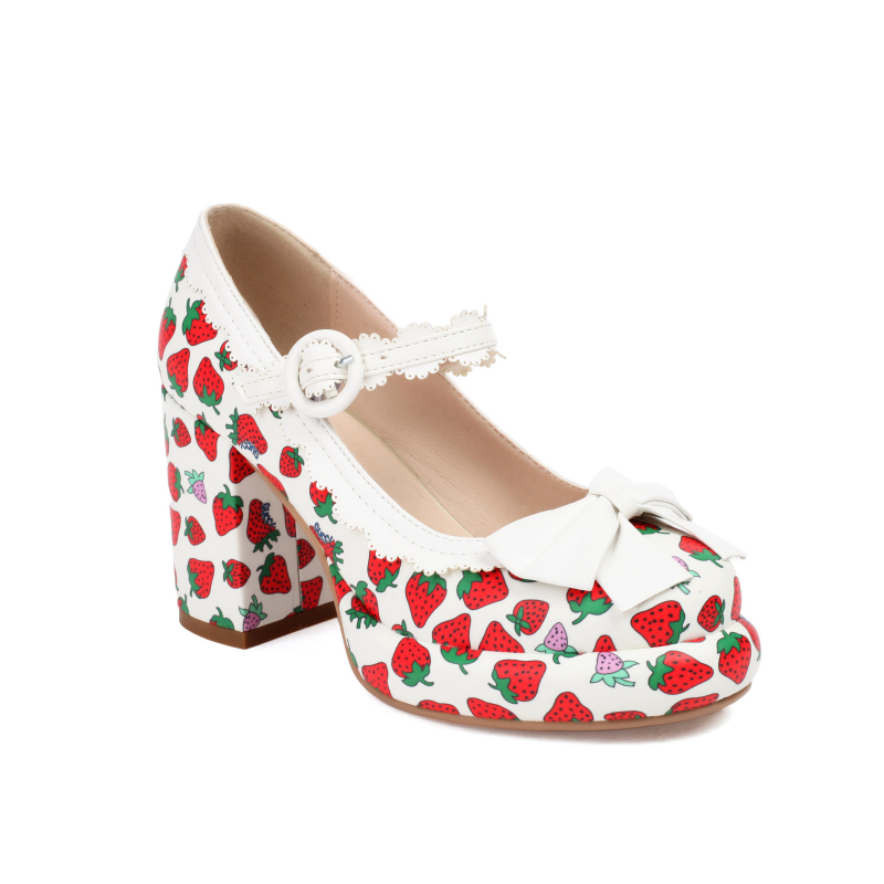 Pantofi Lolita cu toc înalt, model Cartoon, partea superioară PU, închidere cu cataramă, talpă din cauciuc, înălțimea tocului 6-8 cm