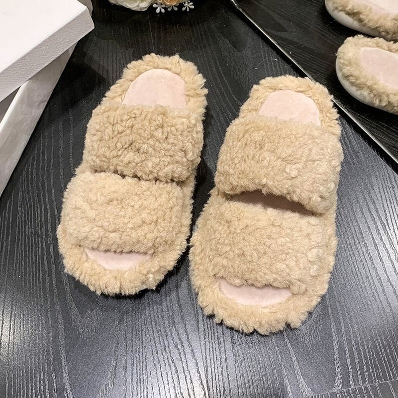 Damske papuče od umjetnog pliša, protuklizna TPR potplat, uzorak crtani medvjedić, korejski stil, pogodna za ljeto