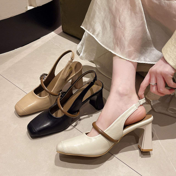 Mary Jane cipő hátsó rész nélküli, négyszögletes orr, alacsony sarok – PU felsőrész, gumi talp, egy csattal záródó