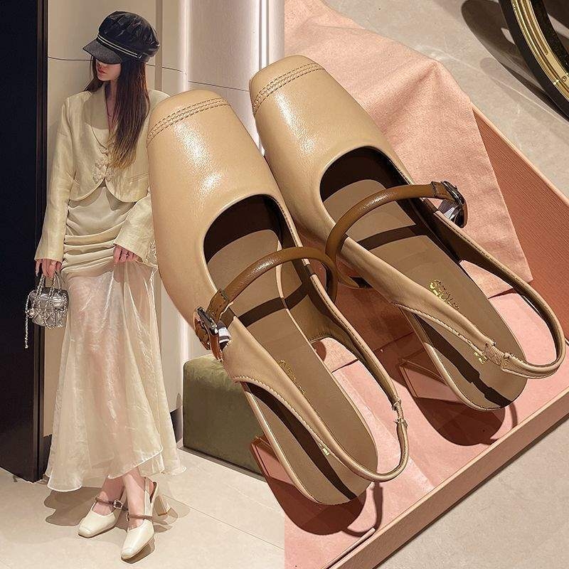 Mary Jane cipő hátsó rész nélküli, négyszögletes orr, alacsony sarok – PU felsőrész, gumi talp, egy csattal záródó