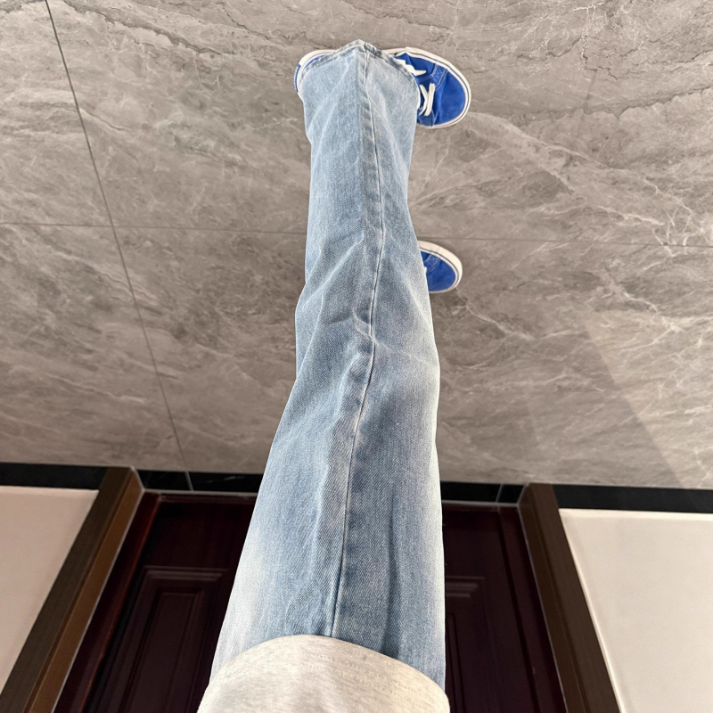 Muške ravne traperice s niskim strukom, pamuk-denim, pralne