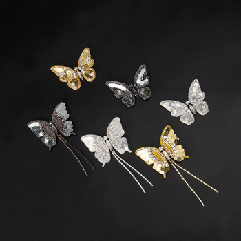 Филцова апликация във форма пеперуда с мъниста и кристали, ръчно бродирана - аксесоар за дрехи, обувки и чанти за DIY