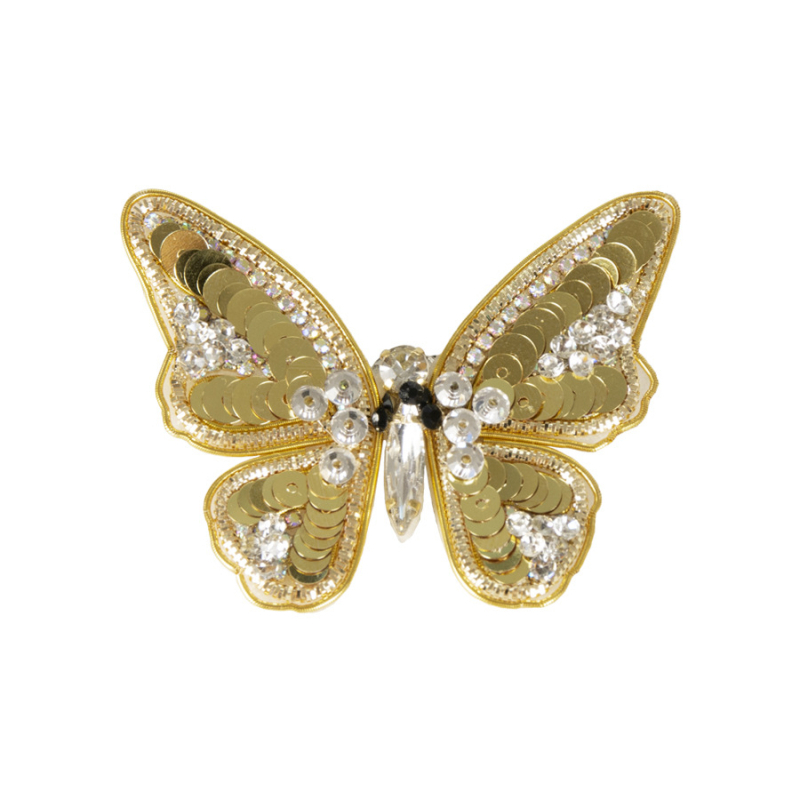 Филцова апликация във форма пеперуда с мъниста и кристали, ръчно бродирана - аксесоар за дрехи, обувки и чанти за DIY