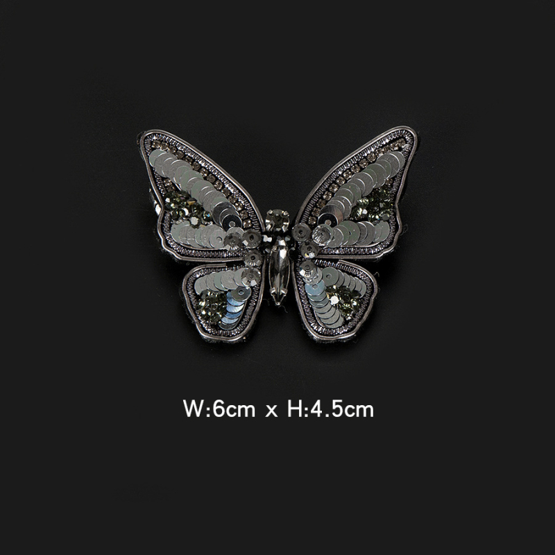 Филцова апликация във форма пеперуда с мъниста и кристали, ръчно бродирана - аксесоар за дрехи, обувки и чанти за DIY