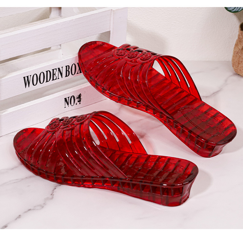 Casual PVC papuče s kristalima za kućnu i ljetnu upotrebu | prozračne, protuklizne; gornji dio plastika, potplat PVC, injekcijski oblikovan potplat, debljina potplata 0–3 cm, ploska potplata