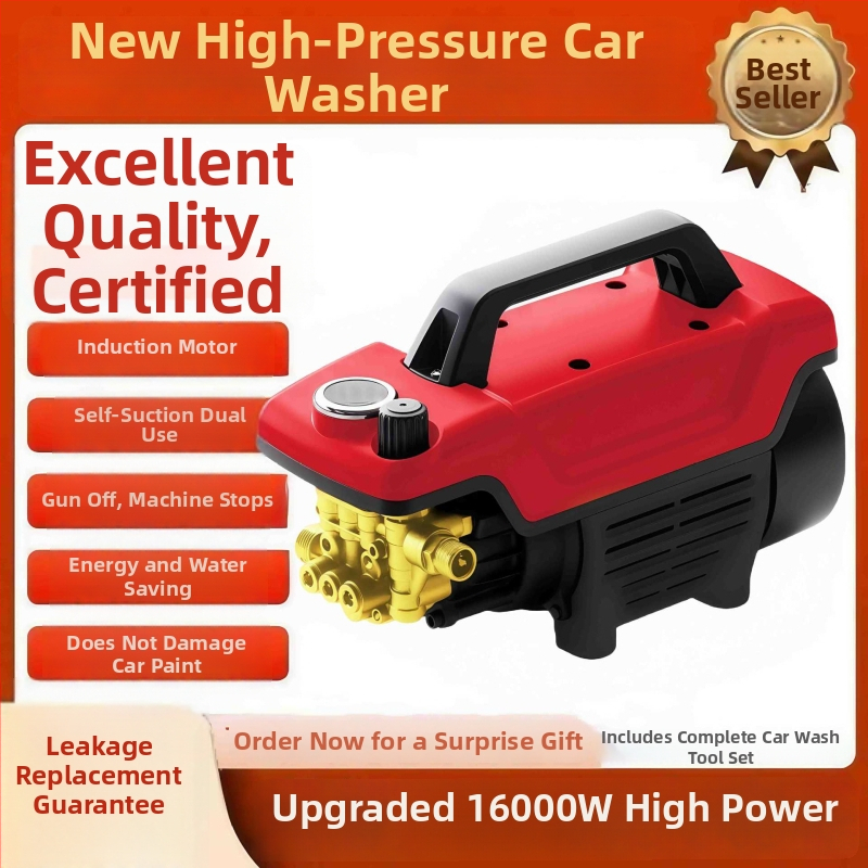 Vysokotlaký čistiaci stroj na autá — prenosný, domáci, plne automatický; výkon 3000 W, 220 V, prietok 16 L/min, dĺžka hadice 7–20 m, hmotnosť 9,5 kg