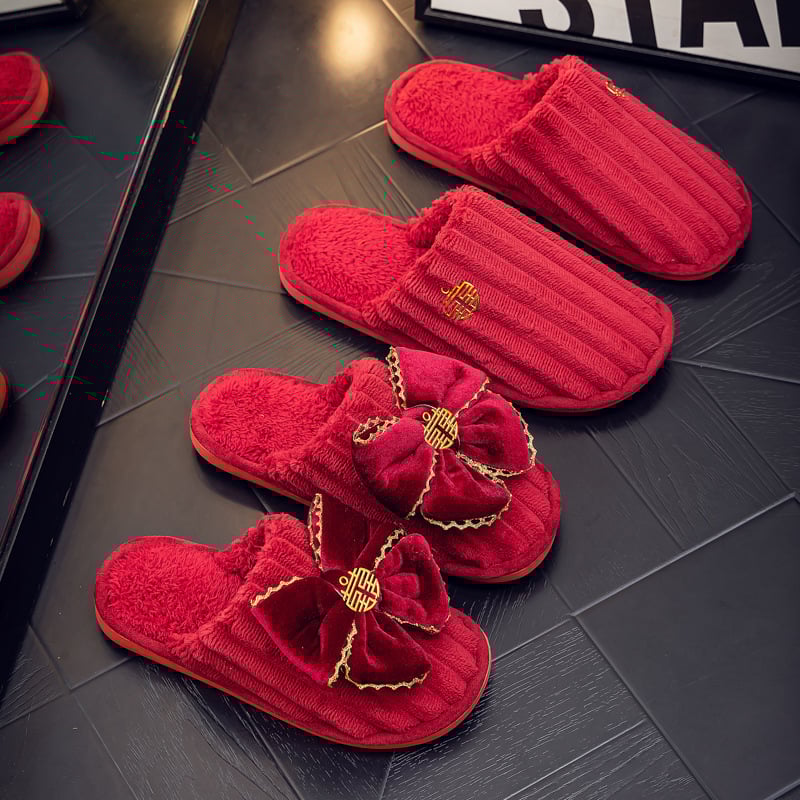 Vjenčane papuče za parove, kućne papuće od pamuka s PVC đonom i gornjim dijelom od velura (za zimu, jesen i proljeće)