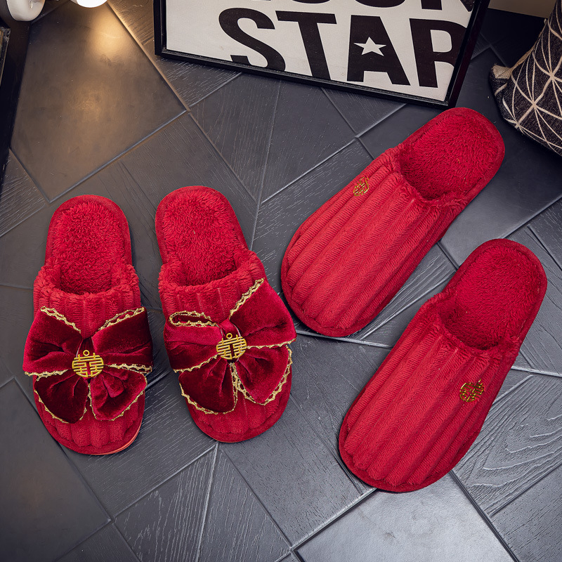 Vjenčane papuče za parove, kućne papuće od pamuka s PVC đonom i gornjim dijelom od velura (za zimu, jesen i proljeće)