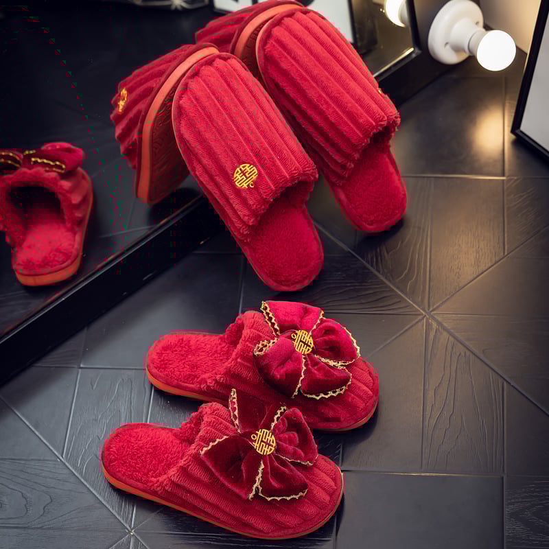 Vjenčane papuče za parove, kućne papuće od pamuka s PVC đonom i gornjim dijelom od velura (za zimu, jesen i proljeće)