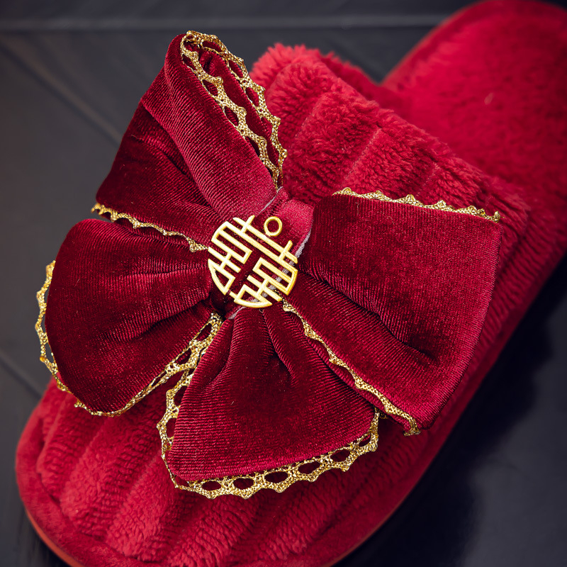 Vjenčane papuče za parove, kućne papuće od pamuka s PVC đonom i gornjim dijelom od velura (za zimu, jesen i proljeće)