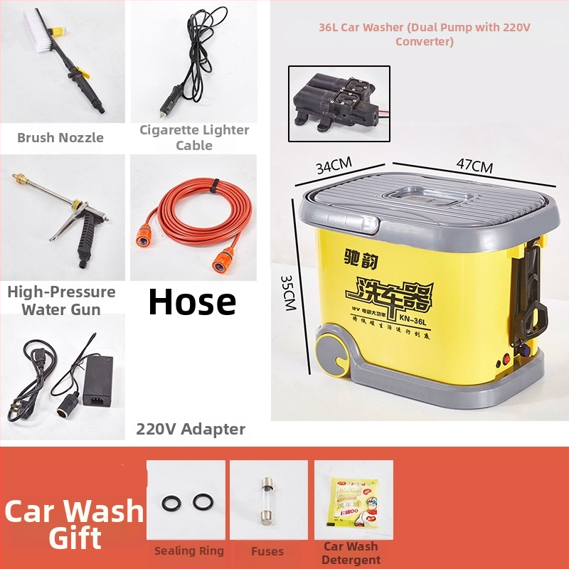 CY-25 Čistič auta s prenášacou kefou, 12V napájanie zo zapaľovača, 60W, prietok 6 L, pracovný tlak 9 kg