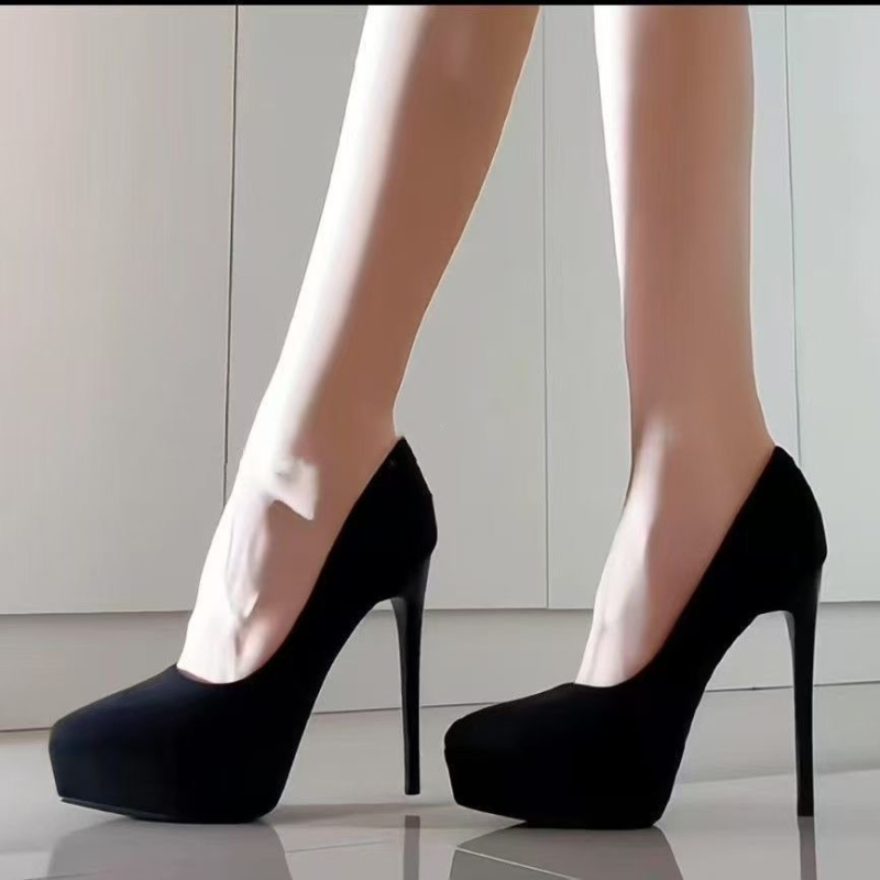 Visoke štikle s oštrim vrhom, Korejski stil verzija, gornji PU dio i PU ulošak, tanak pet, gumasta đona (Oštr vrh; PU gornji dio; visok pet >8 cm; Korejski stil)