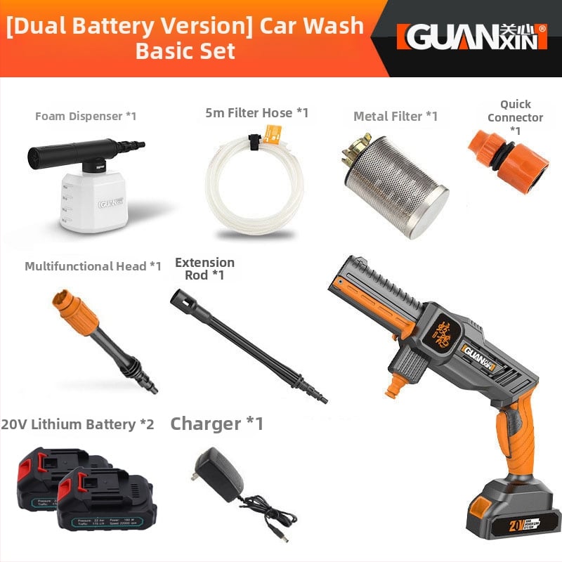 Jiaolong – unealtă de spălat auto fără fir, baterie litiu, presiune 2.4 MPa, debit 2.5 L/min, putere ≤300W, furtun ieșire 5 m