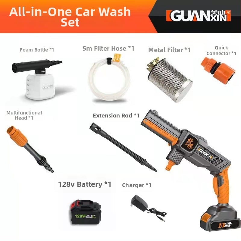Jiaolong – unealtă de spălat auto fără fir, baterie litiu, presiune 2.4 MPa, debit 2.5 L/min, putere ≤300W, furtun ieșire 5 m