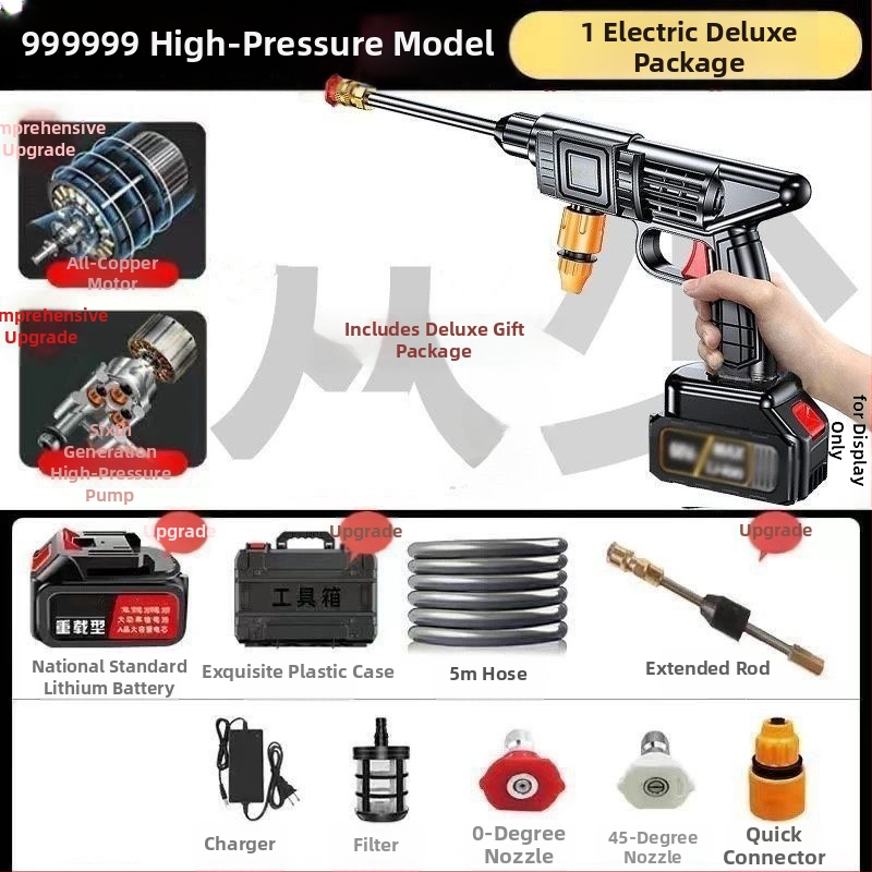Bezdrôtový výkonný vysokotlakový čistič áut s indukčným motorom, konštrukcia z čistého meďa, batériové napájanie Li-ion, prenosný, dĺžka hadice 10–20 m, prietok 4–8 L/min