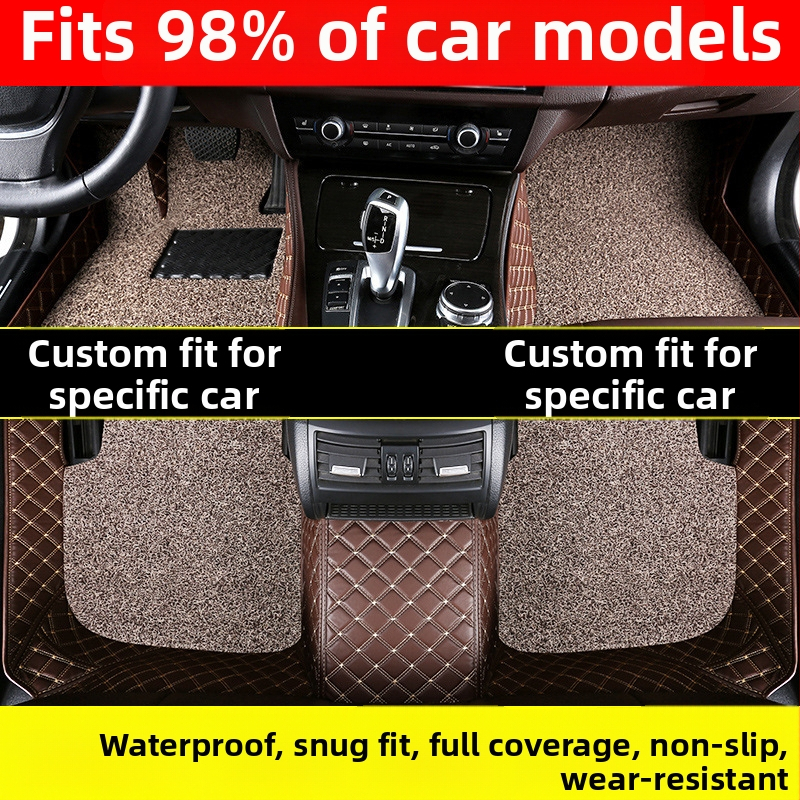 Автомобилни подложки за пода с диамантен модел, двуслоен шёлков кант, пълен обхват, PVC не-плъзгащ се, персонализируеми