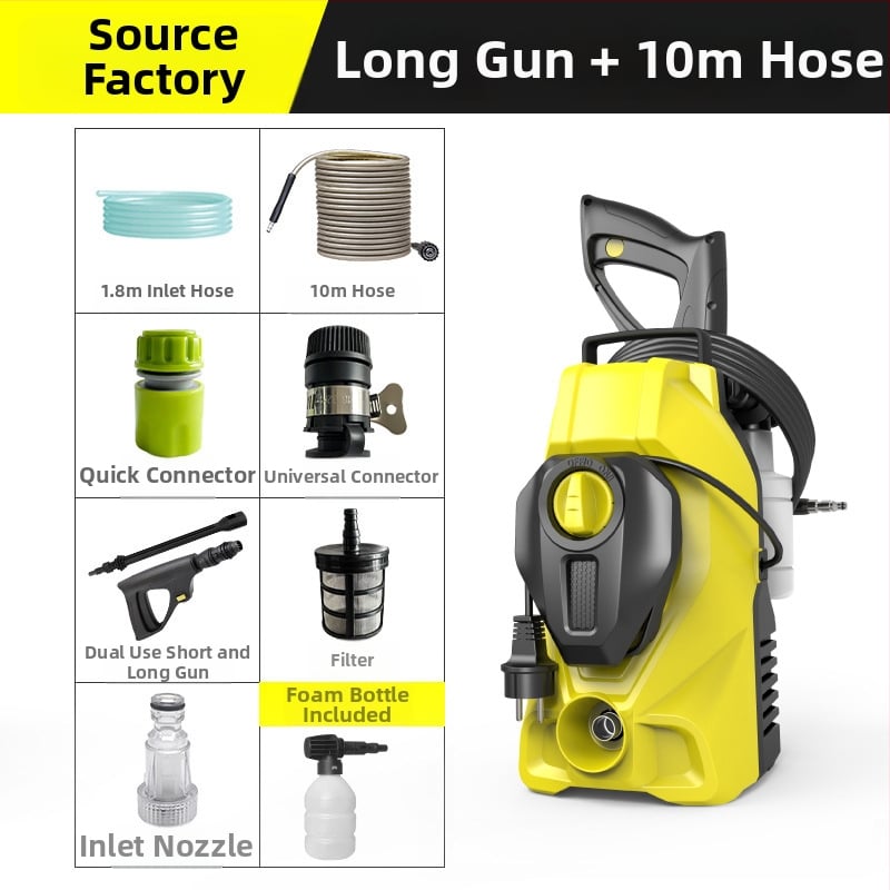 Mașină de spălat cu presiune înaltă pentru automobile, verticală, pentru uz casnic, aparat portabil cu corp din aliaj, 1400 W, 220 V, 150 Bar