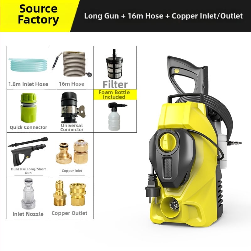 Mașină de spălat cu presiune înaltă pentru automobile, verticală, pentru uz casnic, aparat portabil cu corp din aliaj, 1400 W, 220 V, 150 Bar