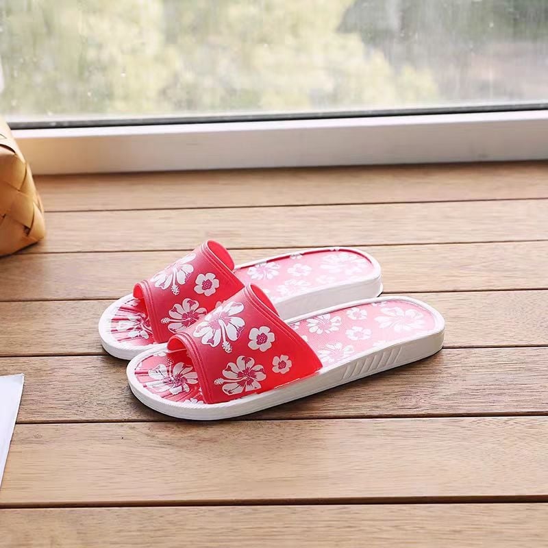 Ženske papuče s bijelom potplatom i cvjetnim uzorkom, model 028, klasične, protuklizne, lagane, ravne sandale