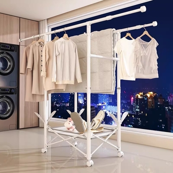 Подова мобилна сушилня за дрехи, сгъваема, с една пръчка, въглеродна стомана, модел DL11, модерен минимализъм
