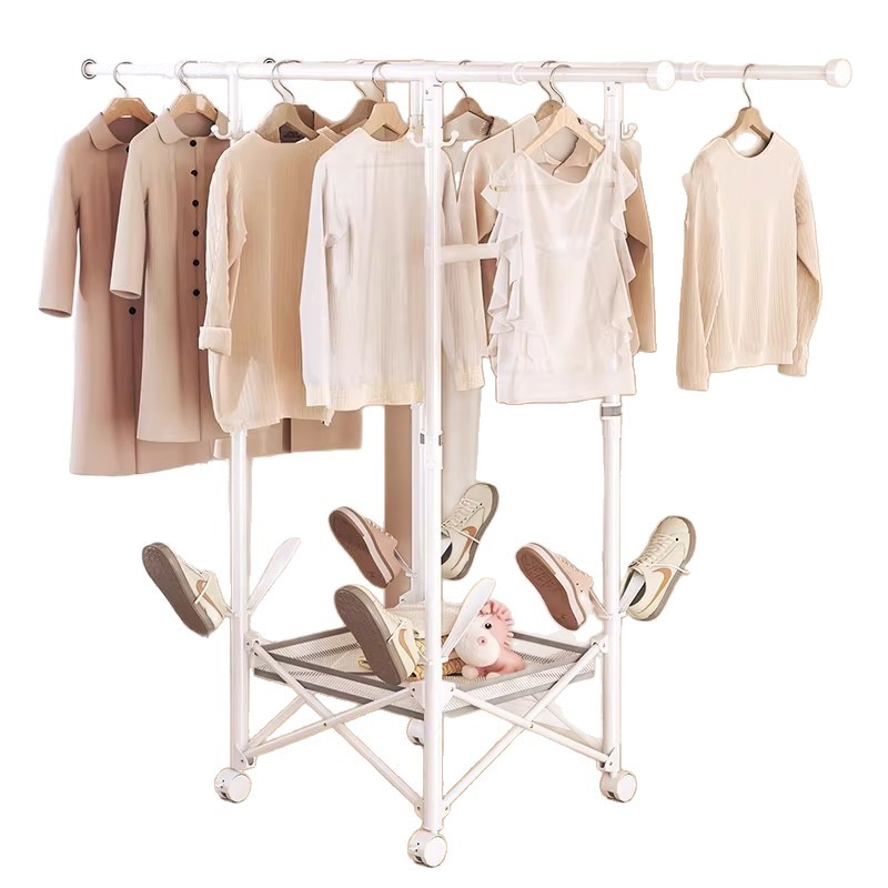 Подова мобилна сушилня за дрехи, сгъваема, с една пръчка, въглеродна стомана, модел DL11, модерен минимализъм