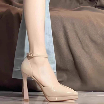 Női Mary Jane cipő, alacsony sarok, macskasarkú, PU felsőrész, csattal záródó