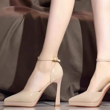 Női Mary Jane cipő, alacsony sarok, macskasarkú, PU felsőrész, csattal záródó